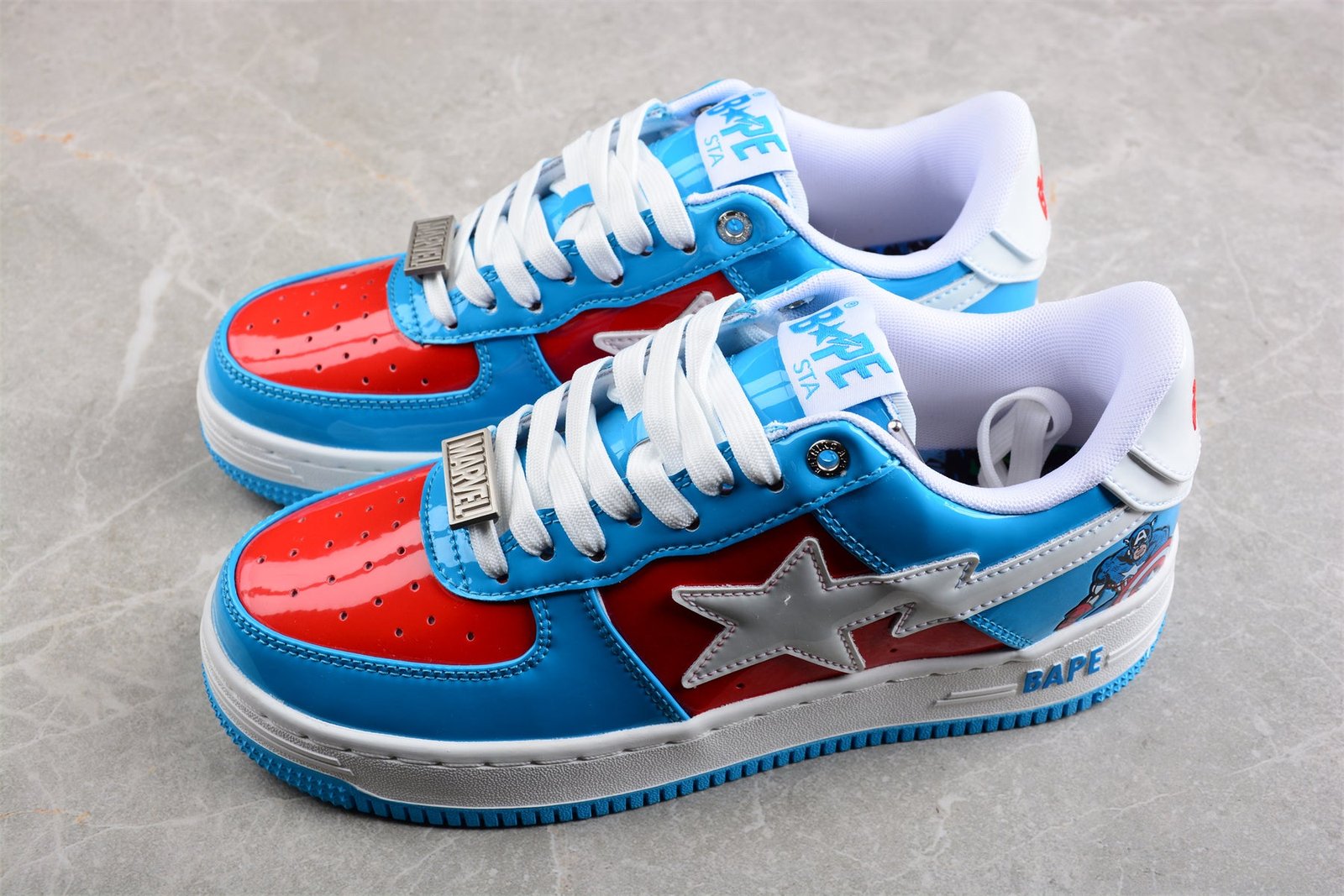 bape sta low top sneakers in blue and red captain america edition bape sta low top sneakers in blue and red captain america edition