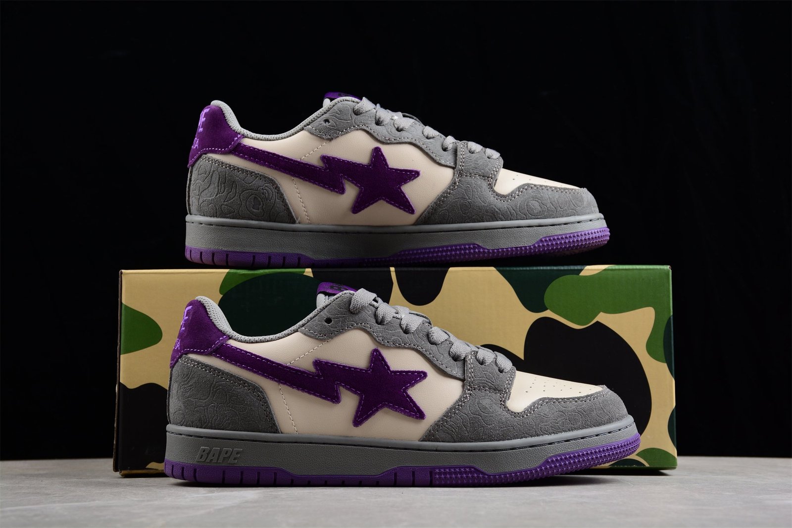 bape sta low top sneakers in grey and purple bape sta low top sneakers in grey and purple