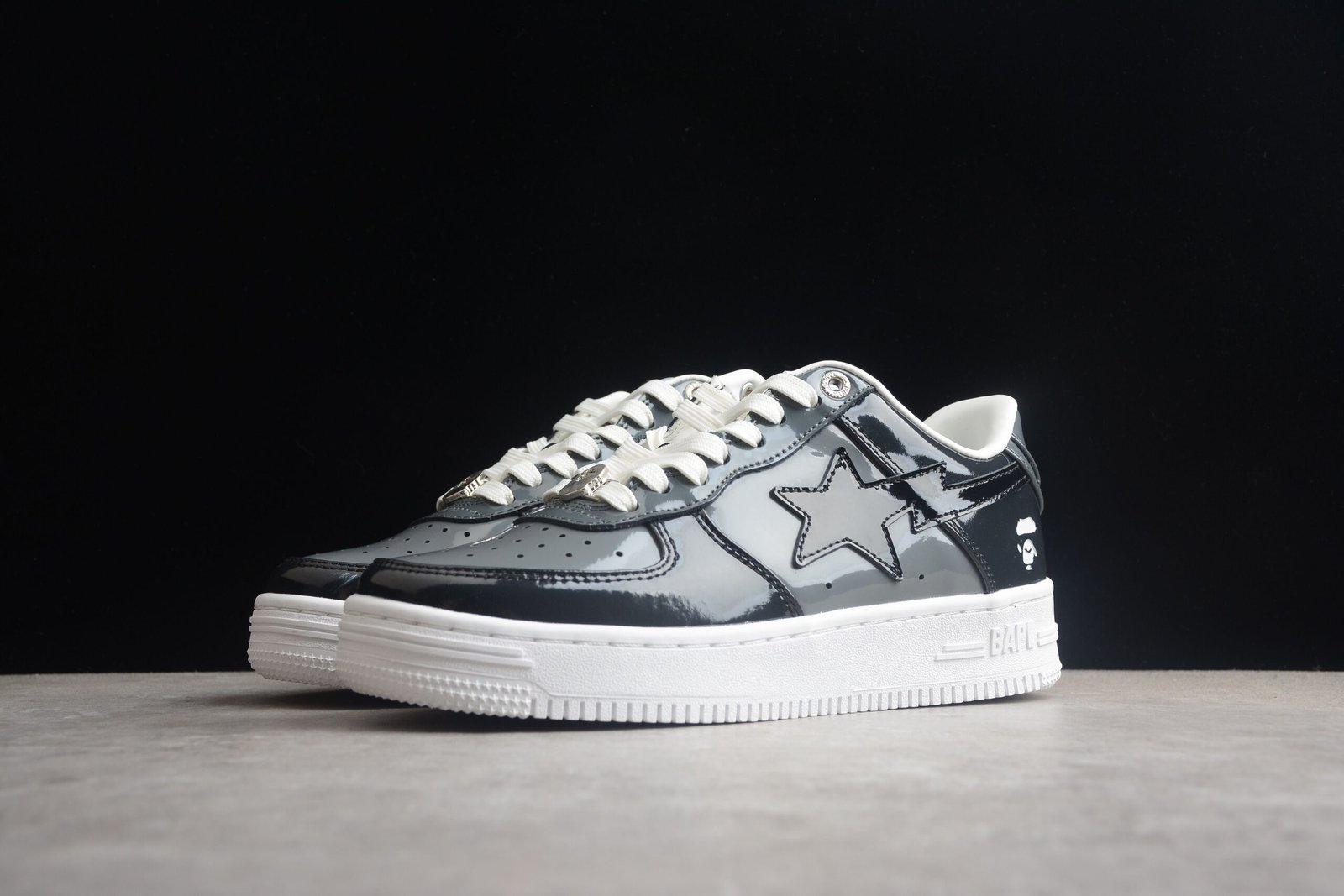 bape sta black patent leather low top sneakers bape sta black patent leather low top sneakers