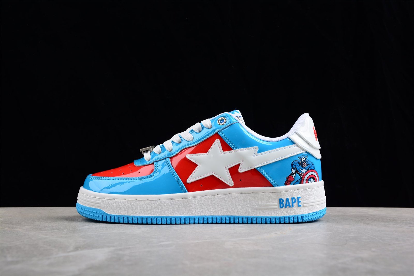 bape sta low top sneakers in blue and red captain america edition bape sta low top sneakers in blue and red captain america edition