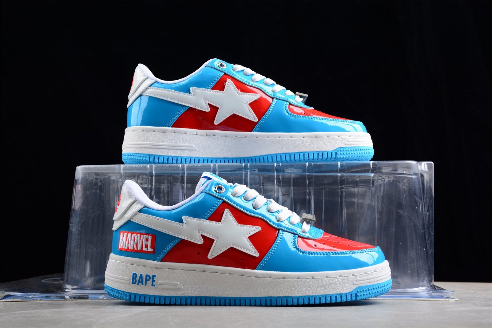 bape sta low top sneakers in blue and red captain america edition bape sta low top sneakers in blue and red captain america edition