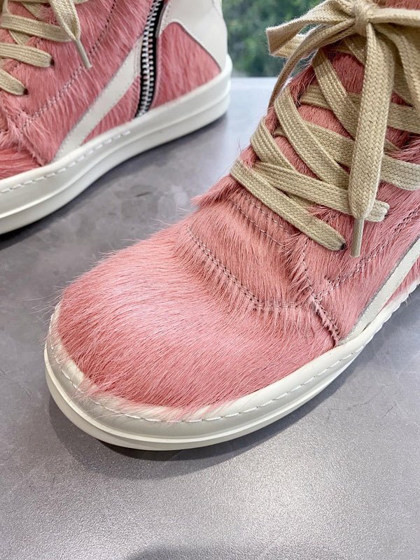 rick owens geobasket sneakers pink pony hair rick owens geobasket sneakers pink pony hair