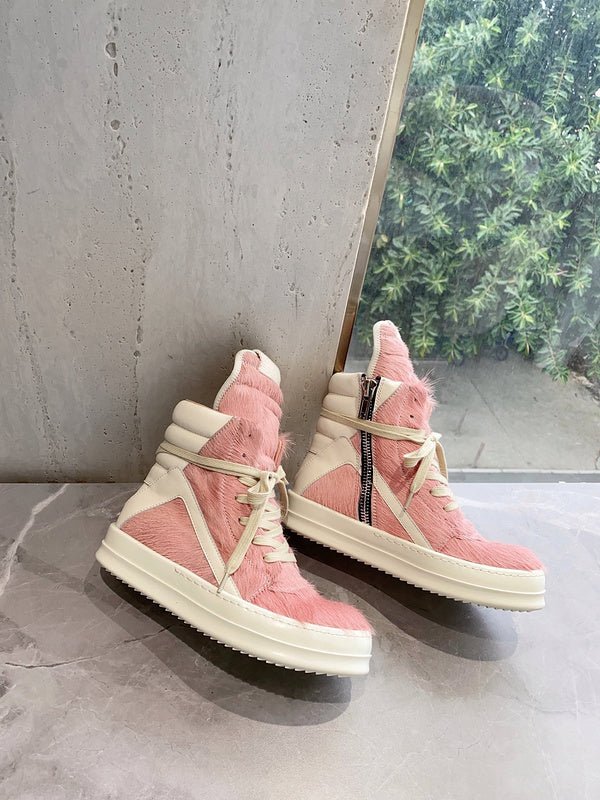 rick owens geobasket sneakers pink pony hair rick owens geobasket sneakers pink pony hair