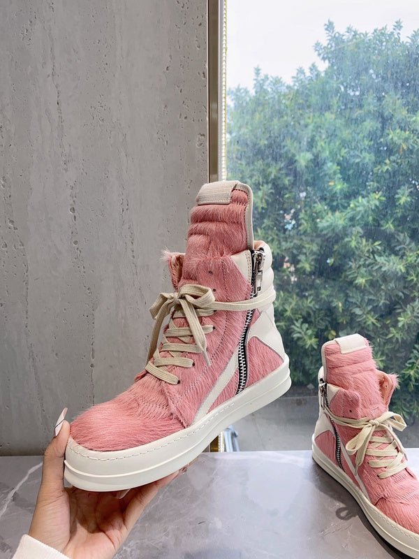 rick owens geobasket sneakers pink pony hair rick owens geobasket sneakers pink pony hair