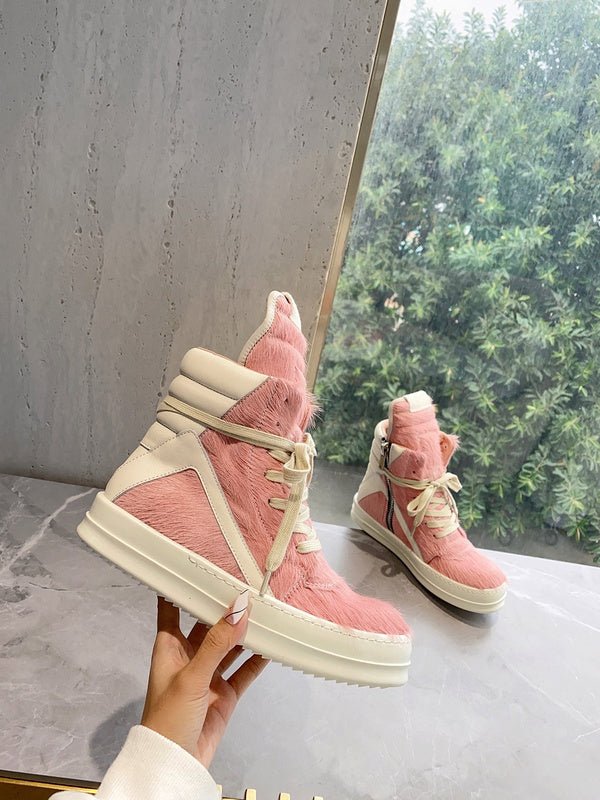rick owens geobasket sneakers pink pony hair rick owens geobasket sneakers pink pony hair