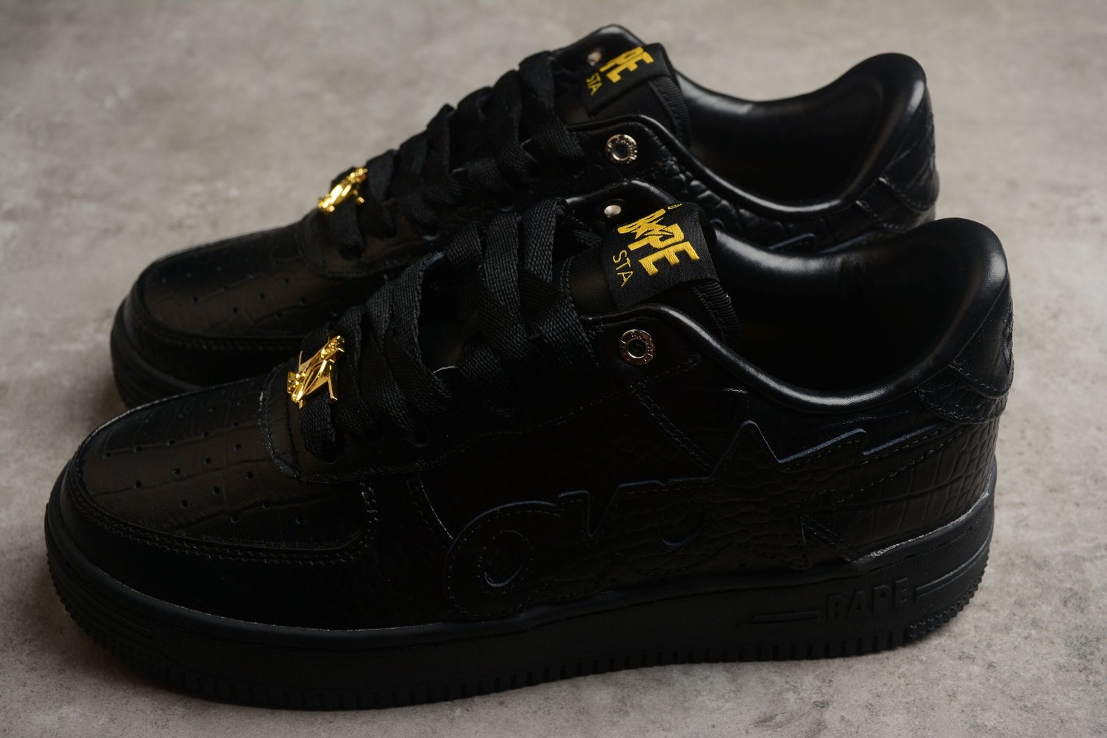 bape sta low top black croc embossed sneakers bape sta low top black croc embossed sneakers