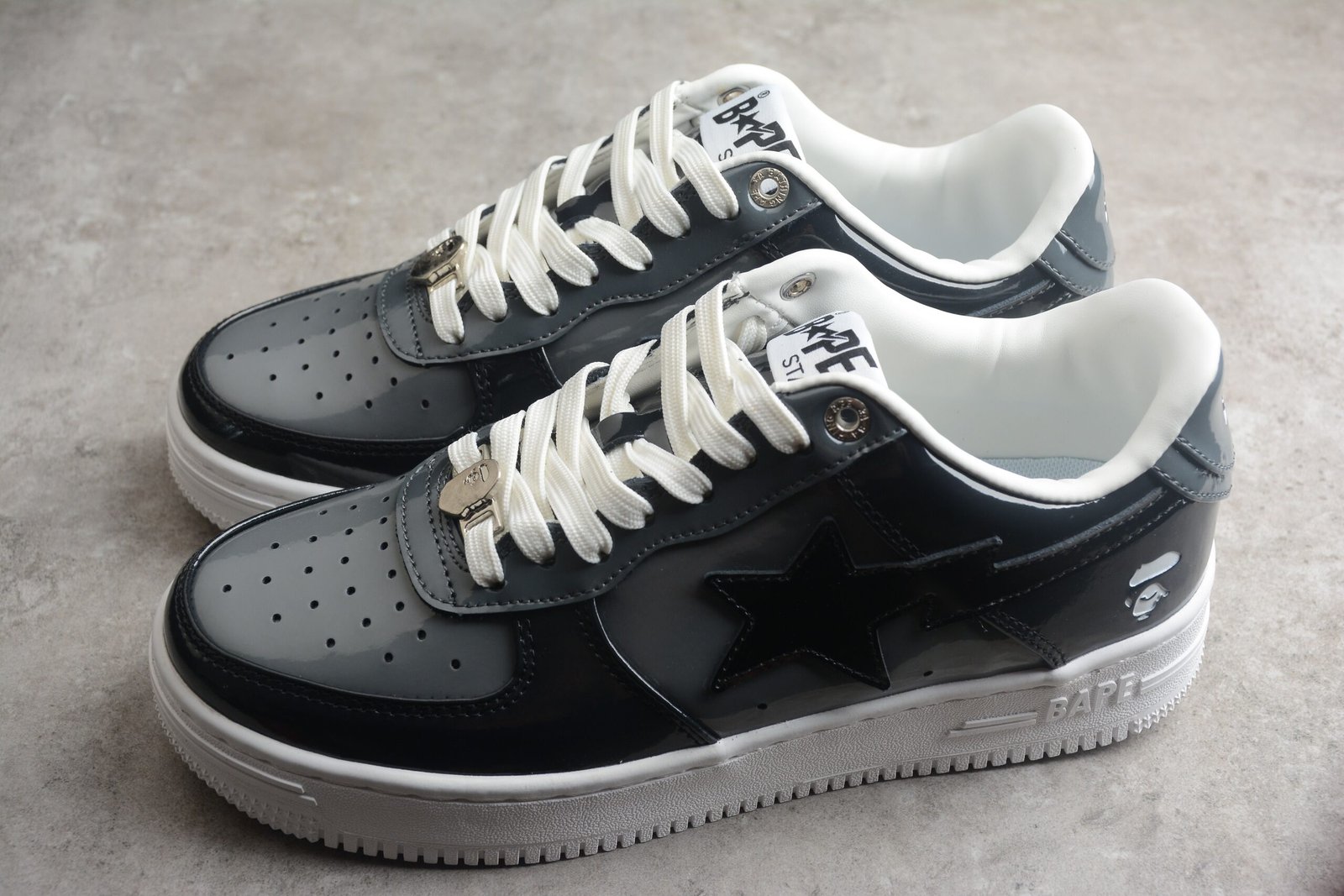 bape sta black patent leather low top sneakers bape sta black patent leather low top sneakers