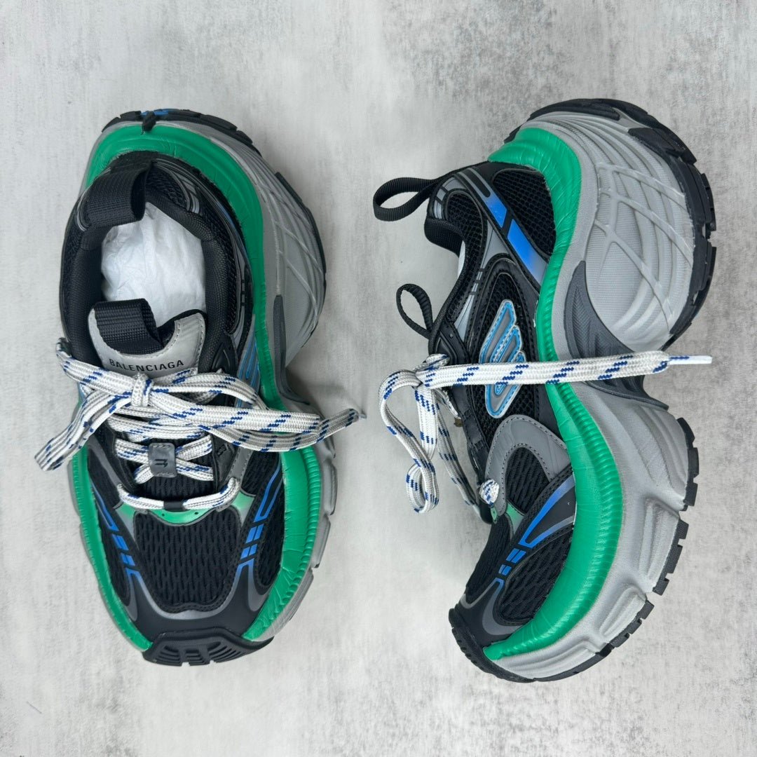 balenciaga 10xl sneaker in black/blue/green: chromatic tectonics balenciaga 10xl sneaker in black/blue/green: chromatic tectonics