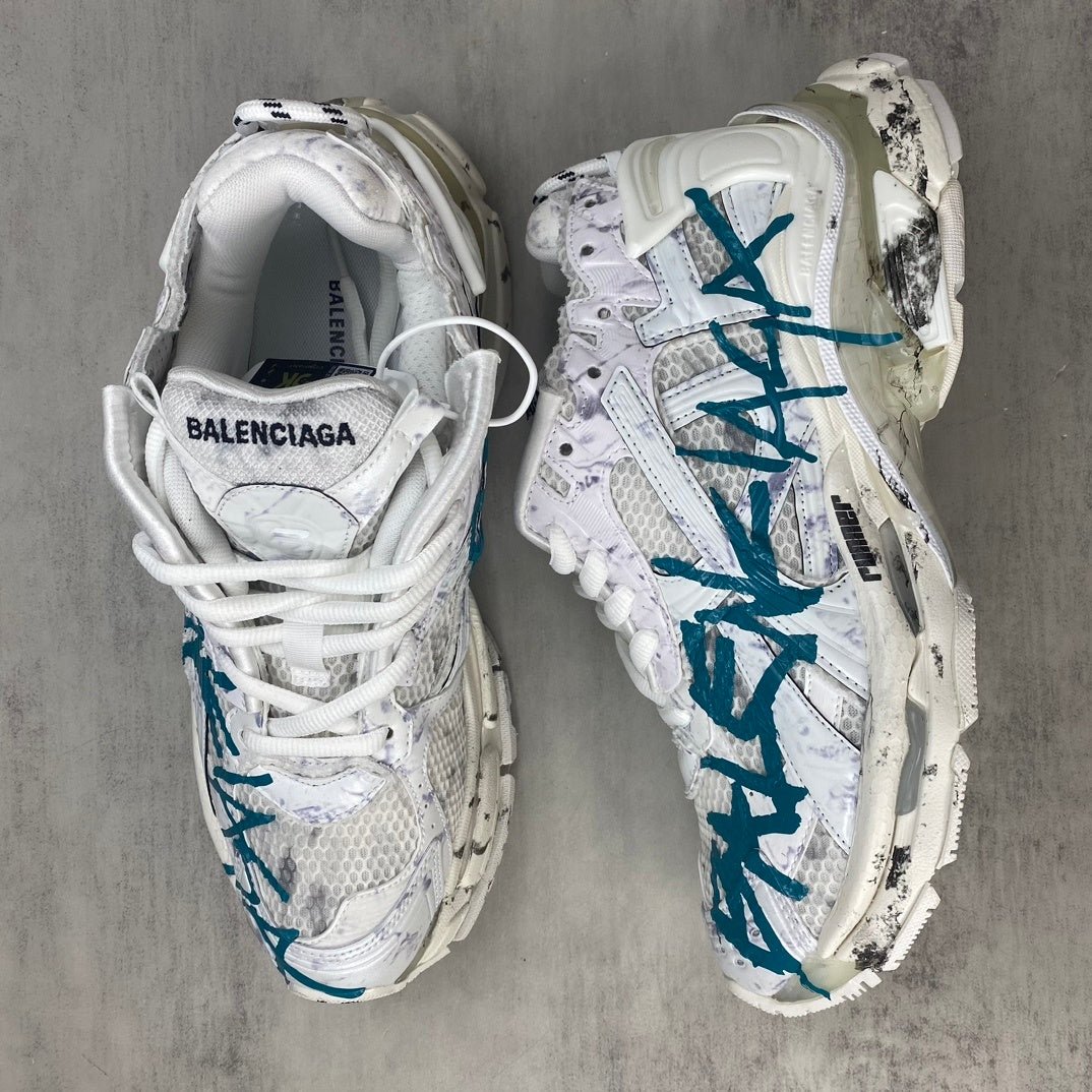 balenciaga sneaker in white/blue: chromatic contrast balenciaga sneaker in white/blue: chromatic contrast