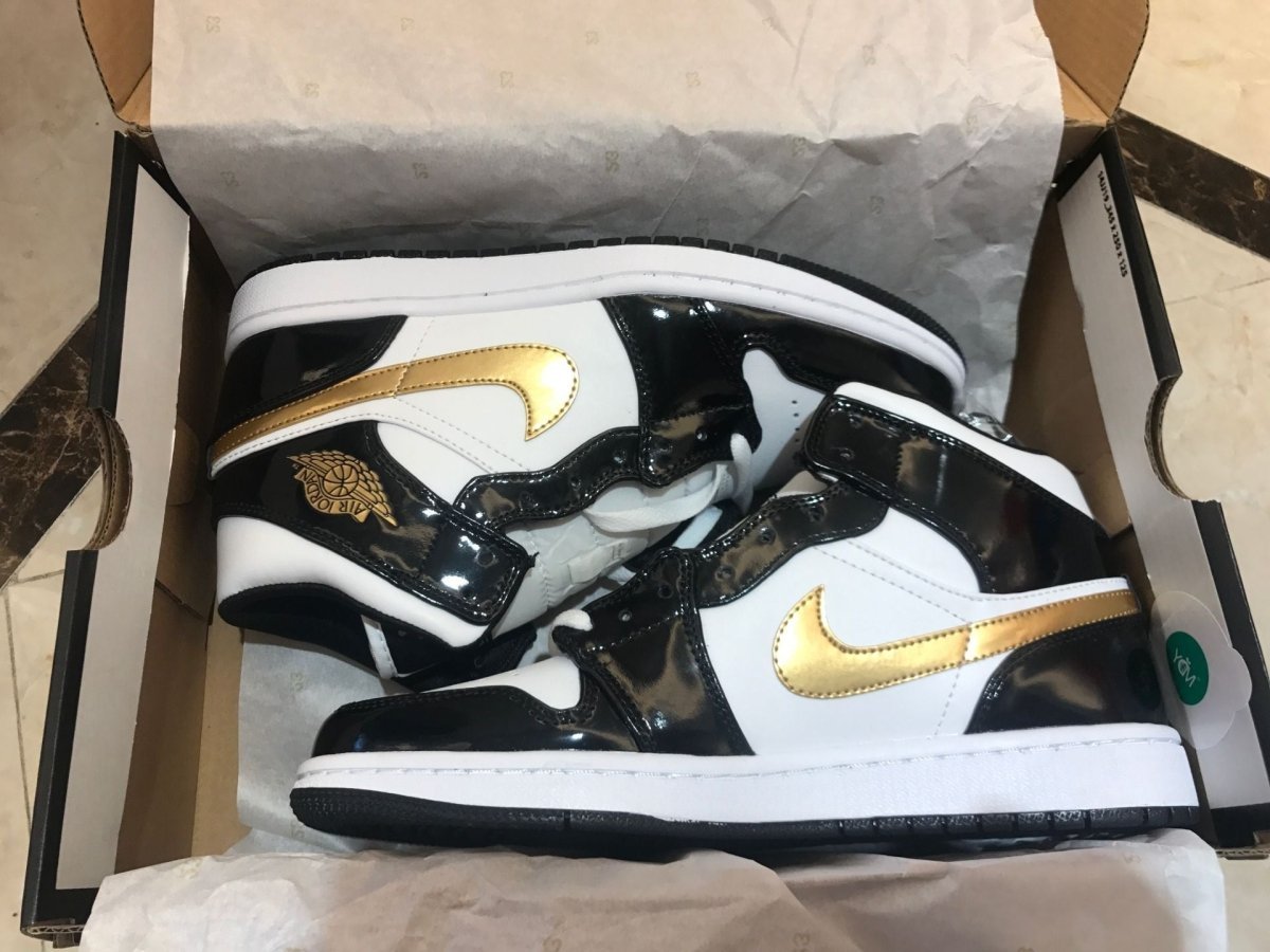jordan 1 mid x patent black white gold jordan 1 mid x patent black white gold